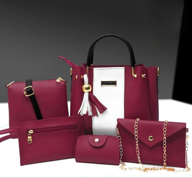 Women's Stylish PU Leather Hand Bag Set - 5 Pcs